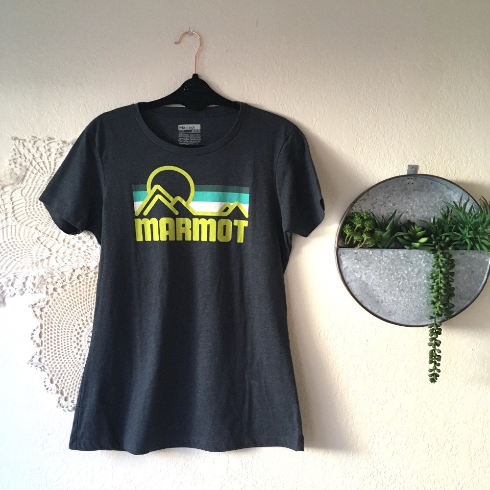 Marmot charcoal grey graphic Utah logo coastal tee